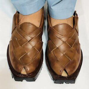 Brown Leather Sandals, Unique Style Handmade Peshawari Chappal
